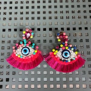 Beaded Evil Eye Tassel Earrings